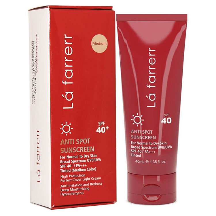 la-farrerr-tinted-anti-spot-sunscreen-40ml کرم ضد آفتاب L'a farrerr حجم 40 میلی لیتر - Image 1