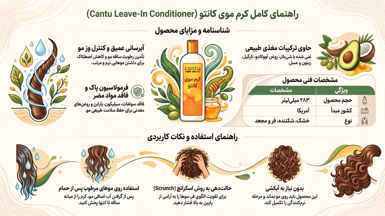 معرفی کرم مو Cantu مدل Leave In Conditioner حجم 283 میلی لیتر
