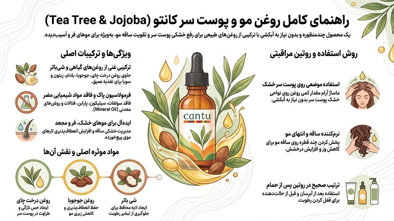 بررسی روغن مو Cantu مدل Tea Tree and Jojoba حجم 180 میلی لیتر