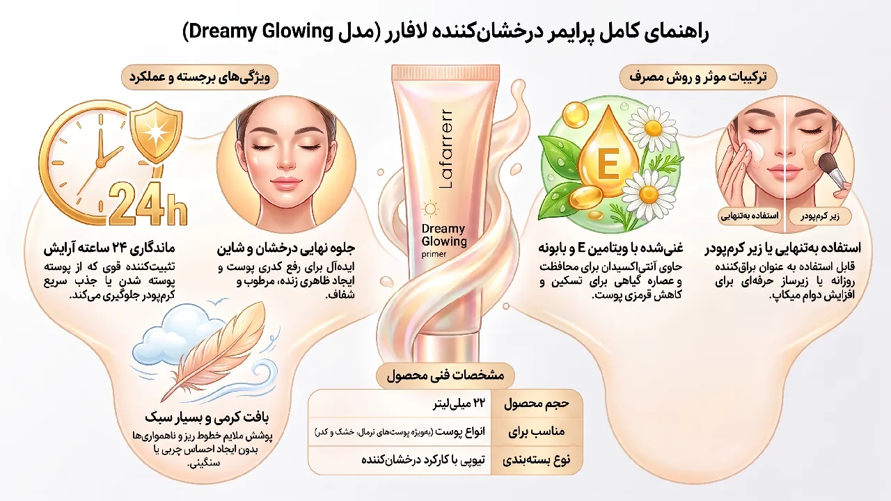 نقد و بررسی پرایمر صورت L’a farrerr مدل Dreamy Glowing حجم 22 میل