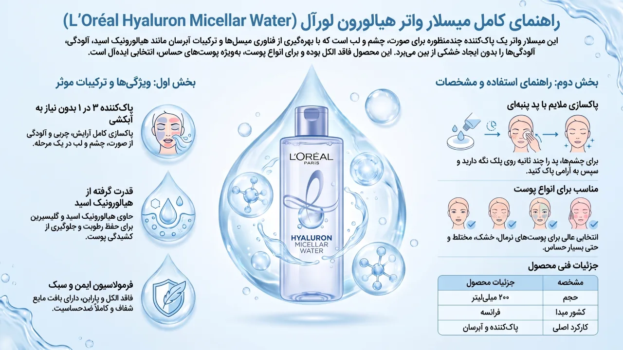 بررسی میسلار واتر Loreal مدل Hyaluron Micellar حجم 200 میلی لیتر