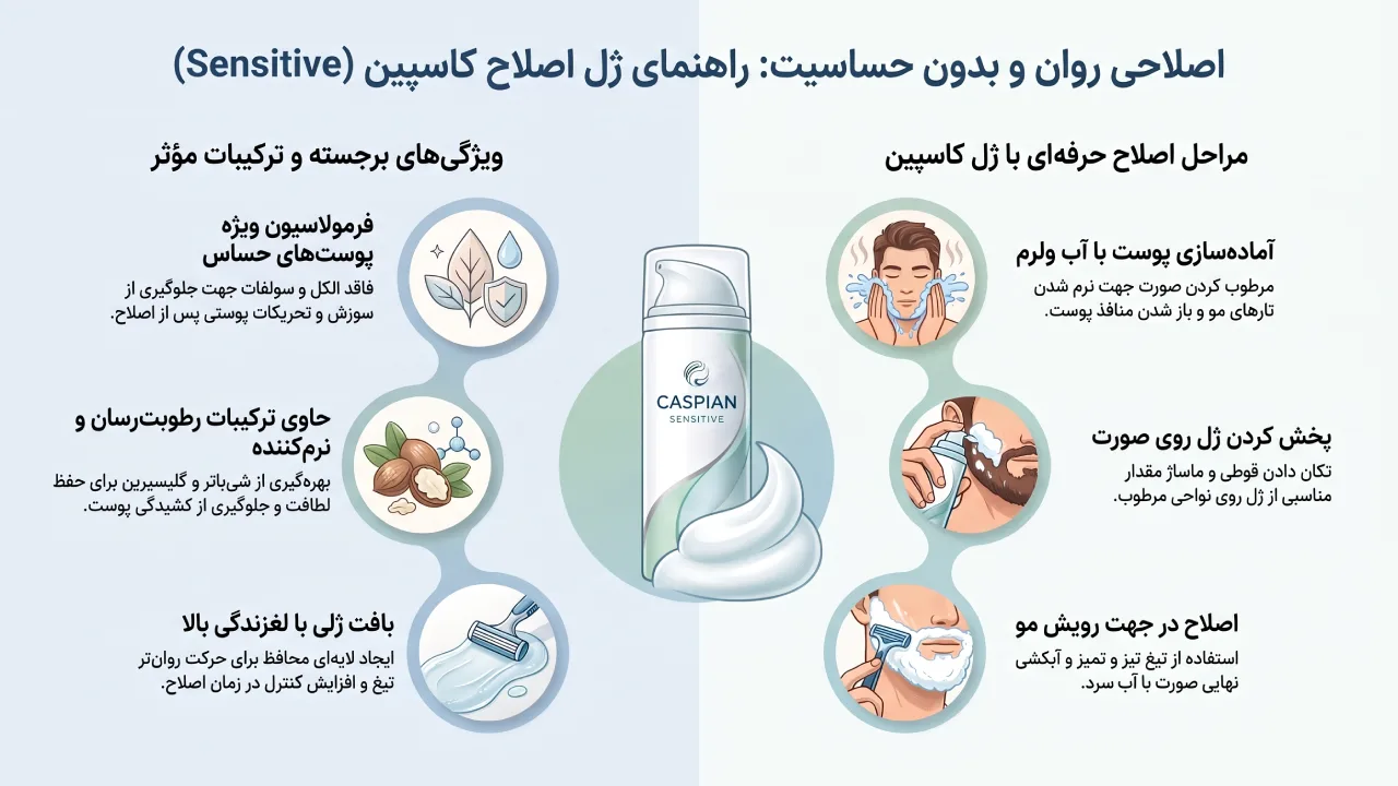 بررسی ژل اصلاح صورت Caspian مدل Sensitive حجم 200 میلی لیتر
