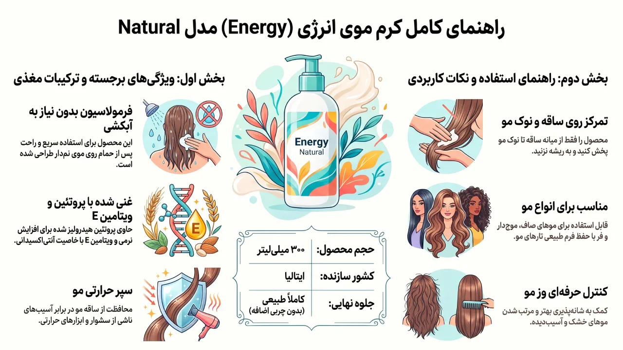 معرفی کرم مو Energy مدل Natural حجم 300 میلی لیتر